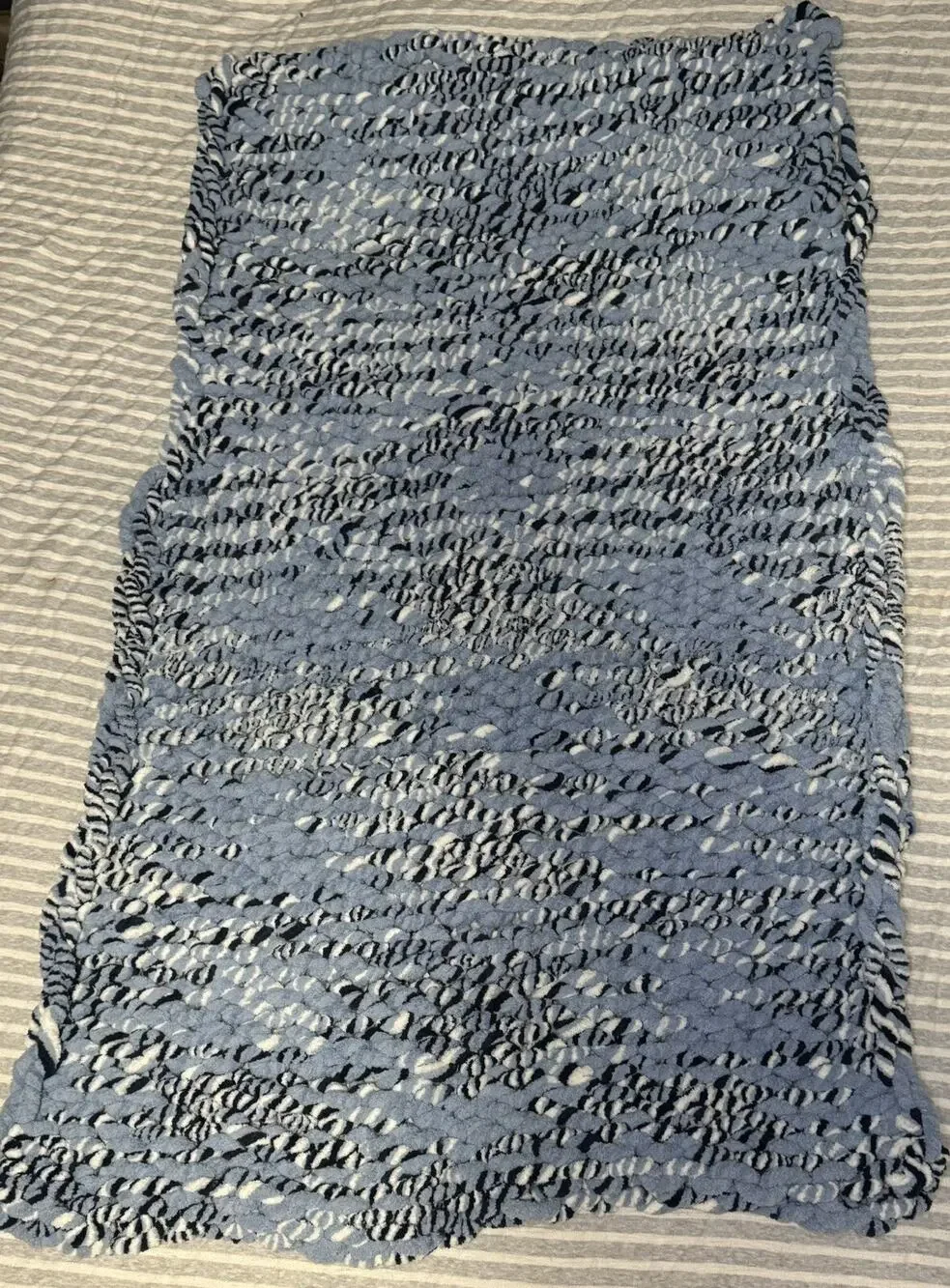 New Thick Chunky Chenille Handmade Hand Crochet Blue Multicolor Cozy Warm Throw